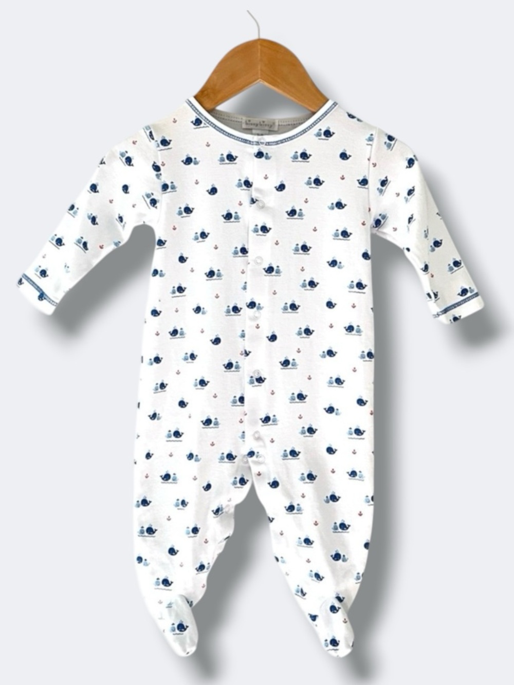 Kissy Kissy Whale Print Footed Pajamas 6-9M Pima Cotton Peru